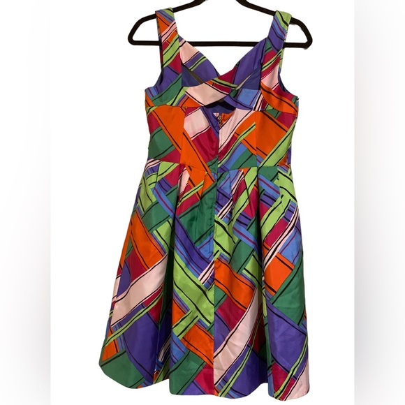 Anthropologie Leifsdottir Anthro Calliope Bright Abstract Plaid 100% Silk Dress - Picture 3 of 9